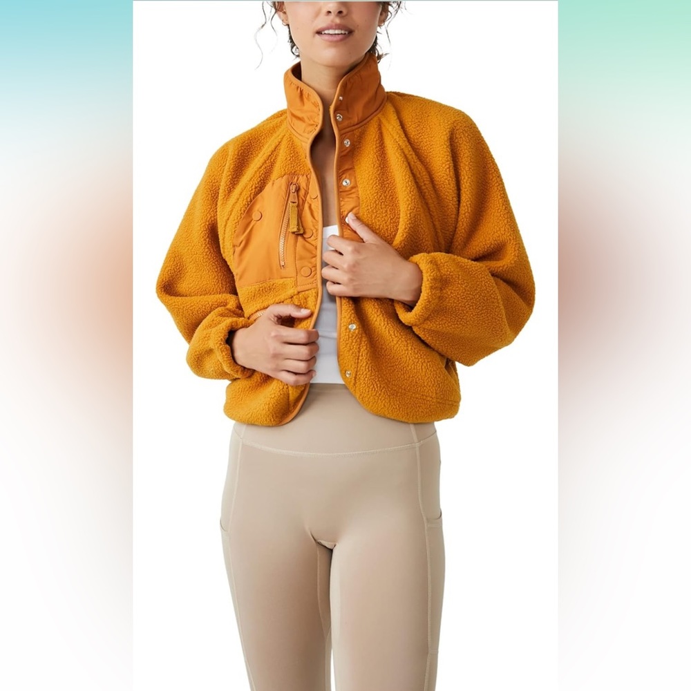 NWOT Free People Movement Hit The Slopes Fleece Jacket - Russet Orange - Size L